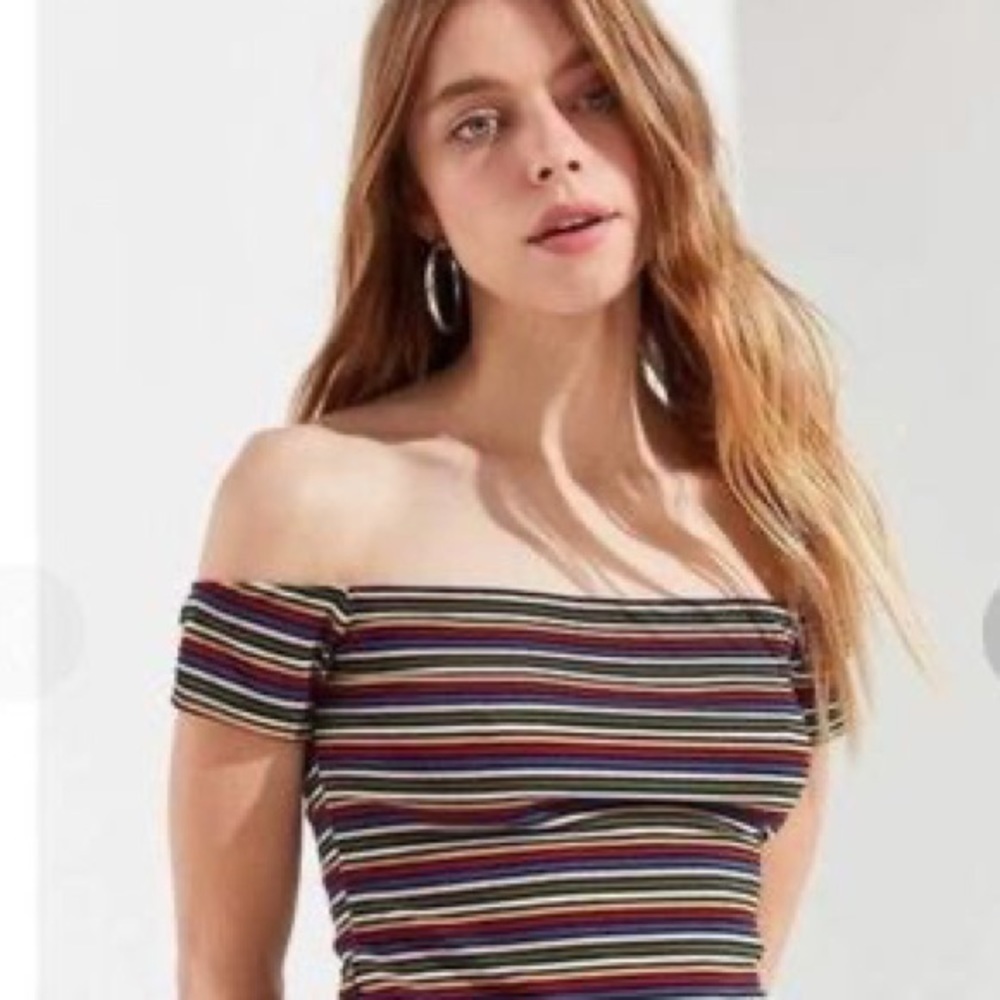Urban Outfitters Crop Off The Shoulder Tank Top Colorful Stripe Size Small